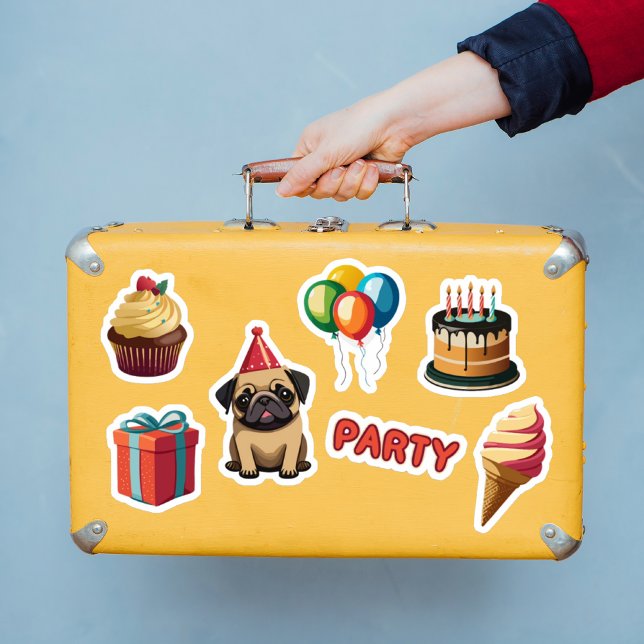 Pegatina Fiesta de cumpleaños de Cute Pug (Subido por el creador)