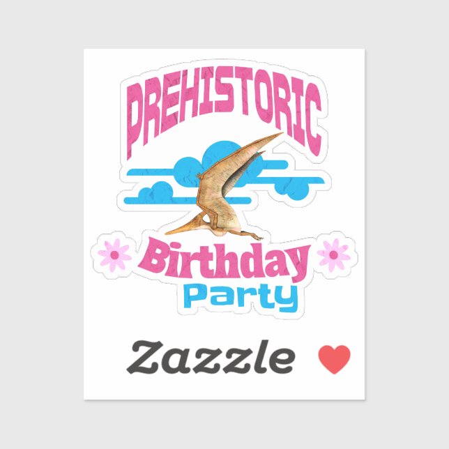 Pegatina Fiesta de Cumpleaños Prehistórica Pterodáctilo Div (Hoja)