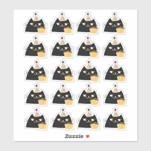 Pegatina Fiesta de gato negro (Hoja)