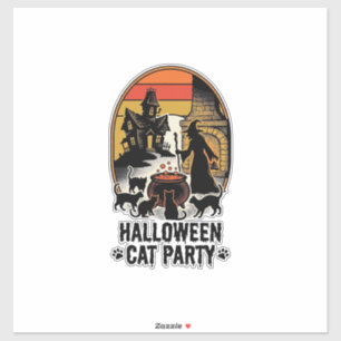 Pegatina Fiesta de gatos de Halloween Diseño de gatos de br