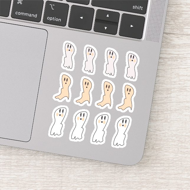 Pegatina Fiesta de Halloween Fantasma Retro Tan Blanco (Detalle)