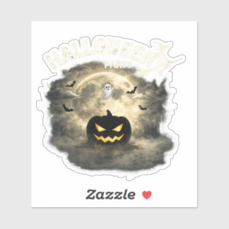 Pegatina Fiesta de Halloween Luna Calabaza Fantasma Vintage