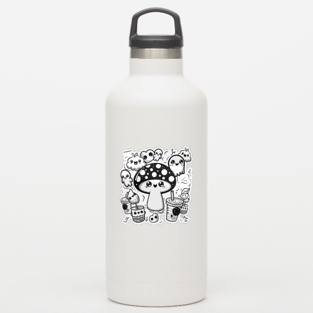 Pegatina Fiesta de hongos de Kawaii (Botella de agua)