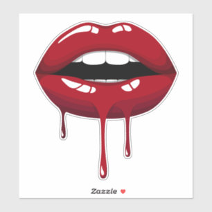 Pegatina Fiesta de Oro Lujo Glam Labios Goteando Rojo