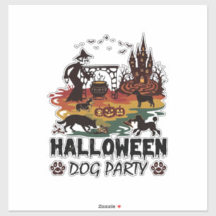 Pegatina Fiesta de Perros de Halloween Brujas Perros Calaba