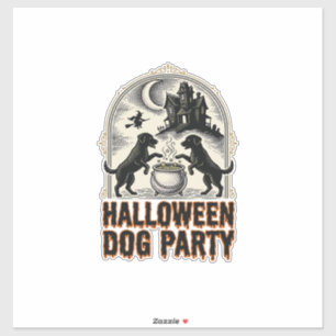Pegatina Fiesta de Perros de Halloween Diseño de Caldero de