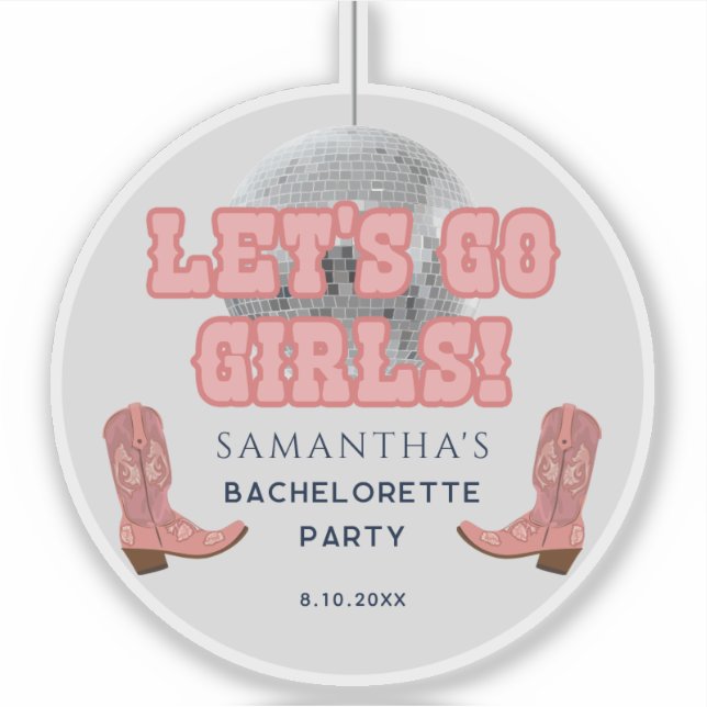 Pegatina Fiesta de Soltera Disco Cowgirl Personalizada (Anverso)