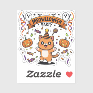 Pegatina Fiesta Meowlloween - Bailando Halloween Gato