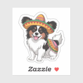 Pegatina Fiesta Papillon Dog con Sombrero y Sarape