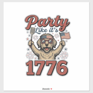 Pegatina Fiesta Patriótica de Perros Como Si Fuera 1776 Cam