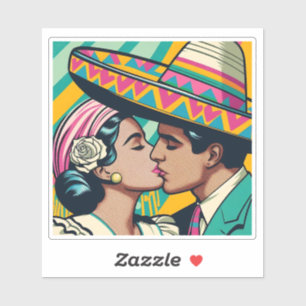 Pegatina Fiesta Sombrero del beso mexicano retro