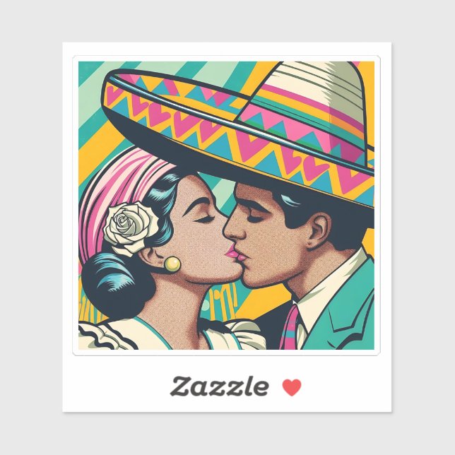 Pegatina Fiesta Sombrero del beso mexicano retro (Hoja)