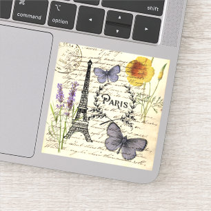 Pegatina fiesta vintage rústica francesa torre Eiffel París