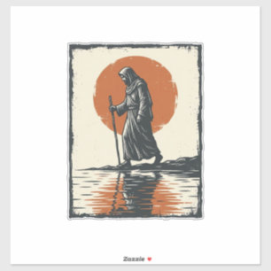Pegatina Figura caminando vintage reflejo de la puesta del 