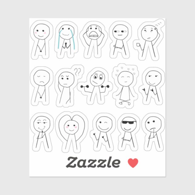 Pegatina Figuras de palo a mano Diversas reacciones de sick (Hoja)