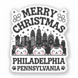Pegatina Filadelfia City Pennsylvania Feliz Gato de Navidad