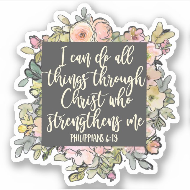 Pegatina Filipinas 4:13 Biblia Verse Bonito Pastel Floral (Anverso)