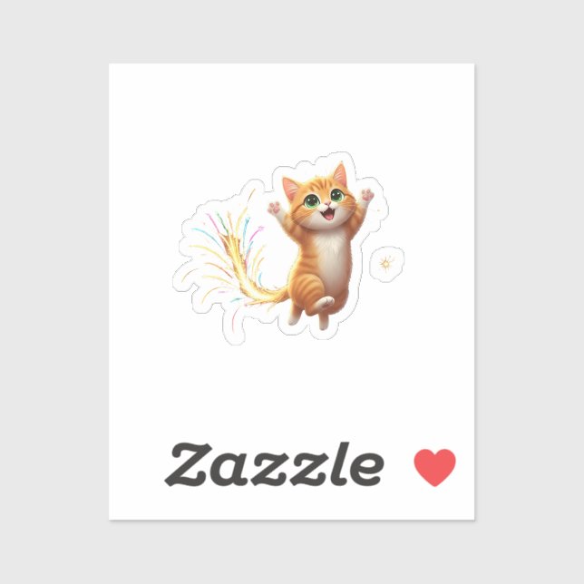 Pegatina Fireworks Tail Cat Jumping Feline New Year Sparkle (Hoja)