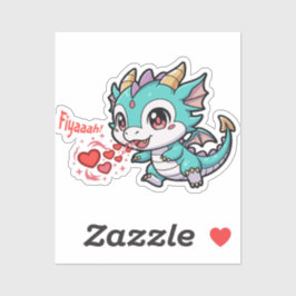 Pegatina Fiyaaah Cute Baby Dragon Chibi Anime Kawaii Heart