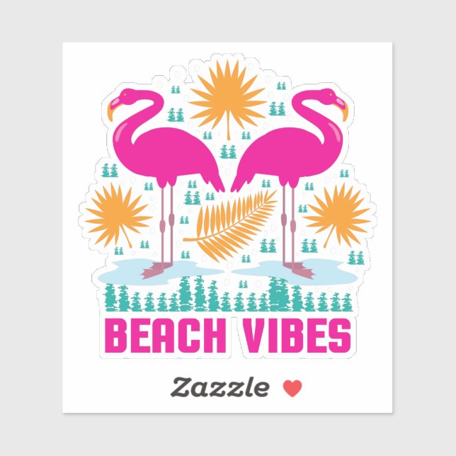 Pegatina Flamencos rosados de los pepitas de playa-19501 (Hoja)