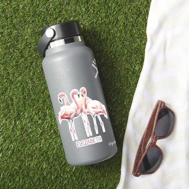 Pegatina Flamencos rosados tropicales personalizados (HydroFlask Insitu)