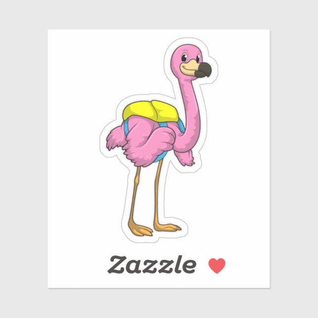 Pegatina Flamingo como alumno con bolso escolar (Hoja)