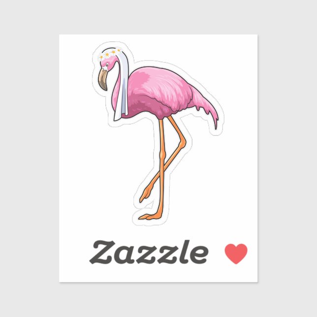 Pegatina Flamingo como novia con velo (Hoja)