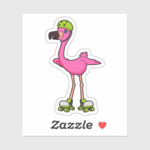 Pegatina Flamingo como patinador con patines y casco
