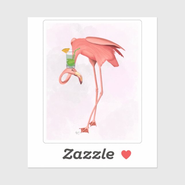 Pegatina Flamingo con cóctel (Hoja)