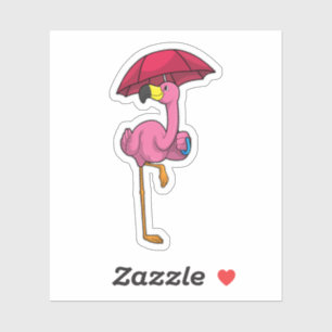 Pegatina Flamingo en la lluvia con paraguas