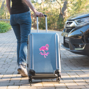 Pegatina Flamingo purpurina rosa - texto personalizable
