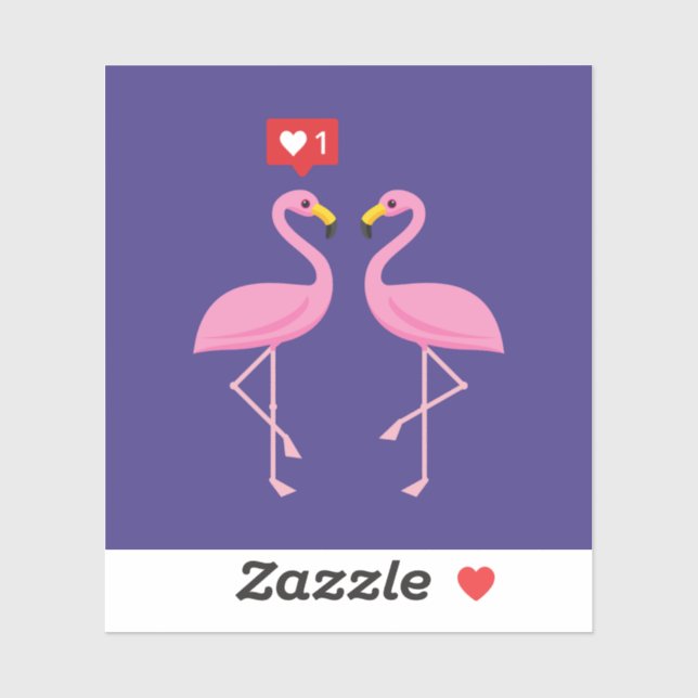 Pegatina Flamingo Rosa lindo como Pastel de Corazón (Hoja)