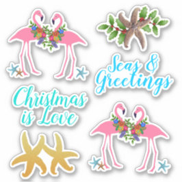 Pegatina Flamingos Estrella con Forma de Navidad Tropical