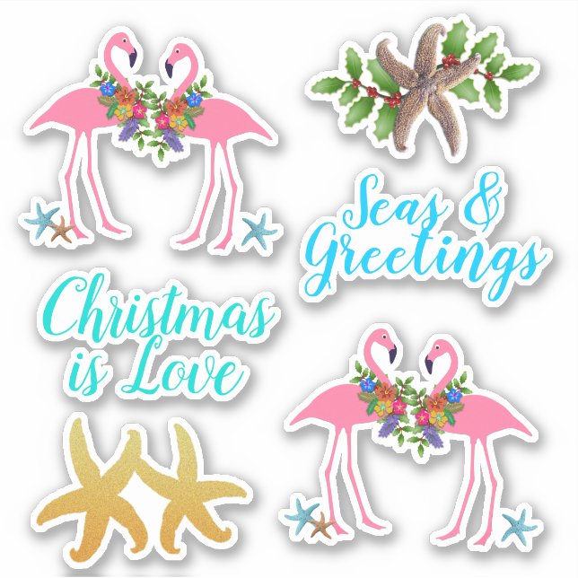 Pegatina Flamingos Estrella con Forma de Navidad Tropical (Anverso)