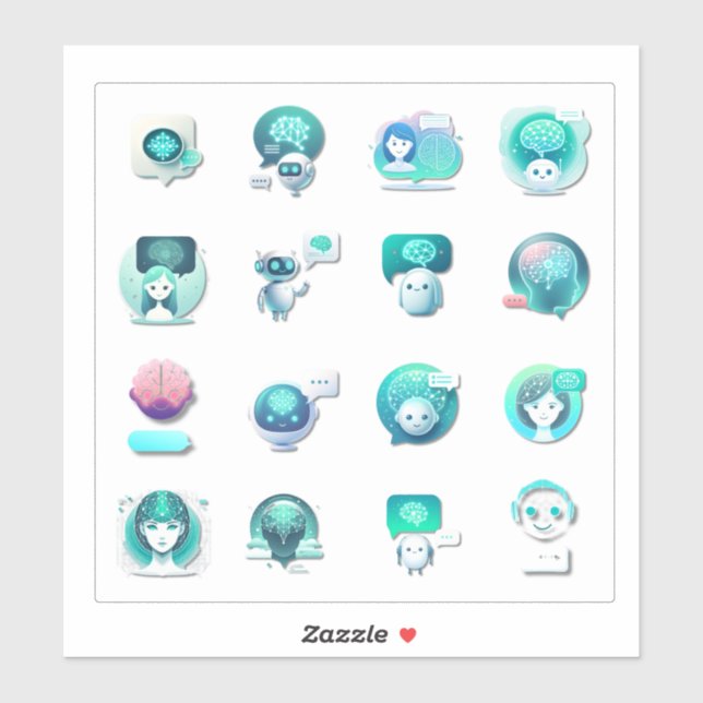 Pegatina Flat Vector Collage of AI Assistant Illustrations  (Hoja)