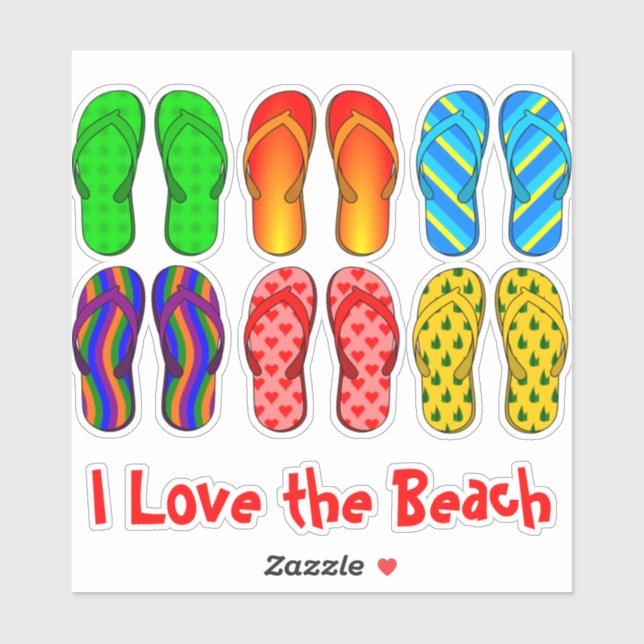 Pegatina Flip Flops, me encanta la playa (Hoja)
