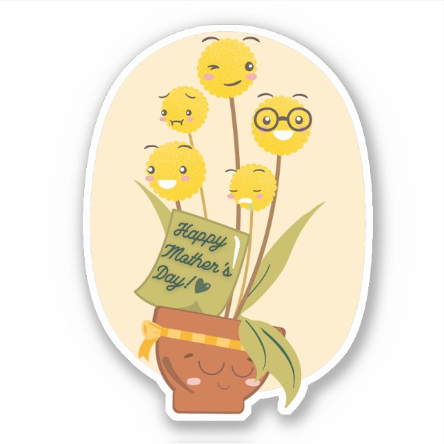 Pegatina Flor amarilla y planta de mamá (Anverso)