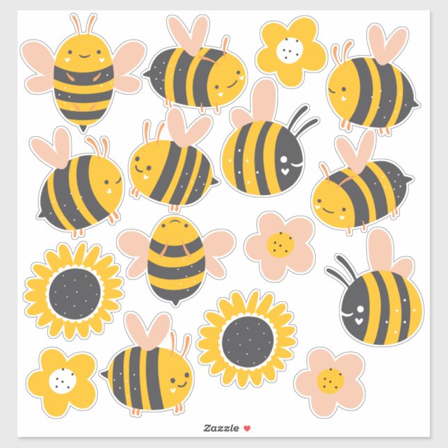 Pegatina Flor amarillo y rosa de abeja (Hoja)