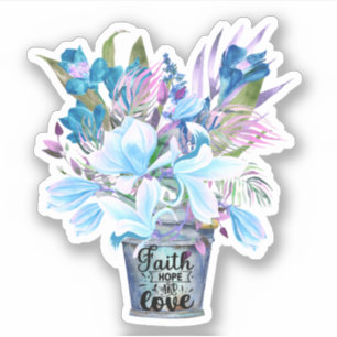 Pegatina Flor Cubo Azul Fe Esperanza Amor Laptop
