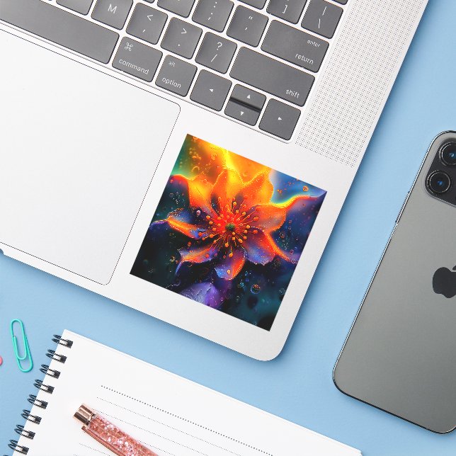 Pegatina Flor de bonito (Ordenado portátil con iPhone)