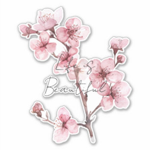 Pegatina Flor de cerezo rosa blanco