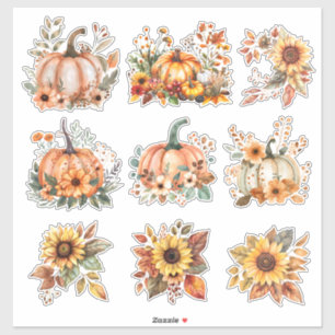 Pegatina Flor de cosecha - Calabaza de color de agua y gira
