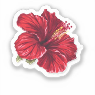 Pegatina Flor de Hibisco Roja Vibrante