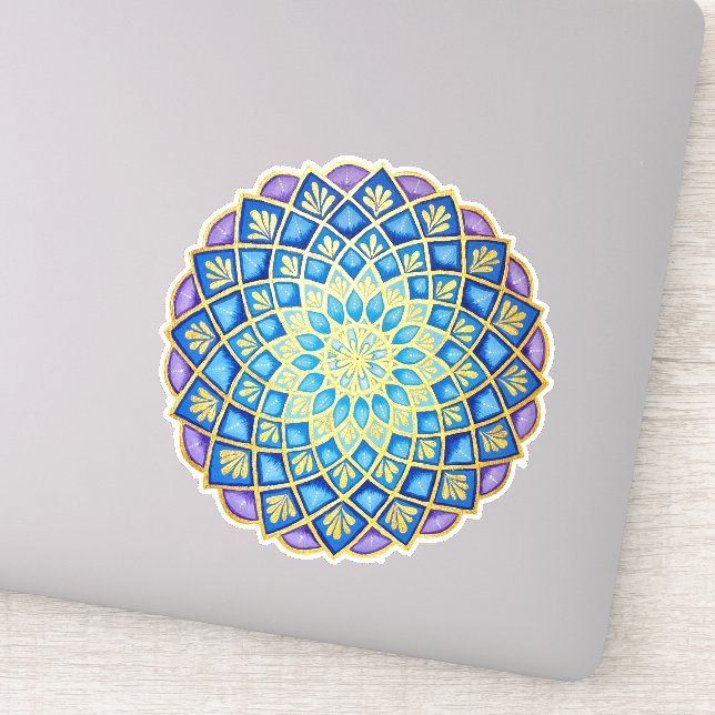 Pegatina Flor dorada azul morado Mandala (Detalle)