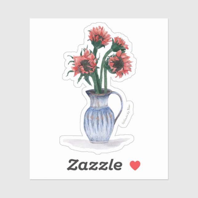 Pegatina Flor en Florero Acuarela (Hoja)