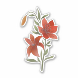 Pegatina Flor roja, Lirio tigre, flores y hojas