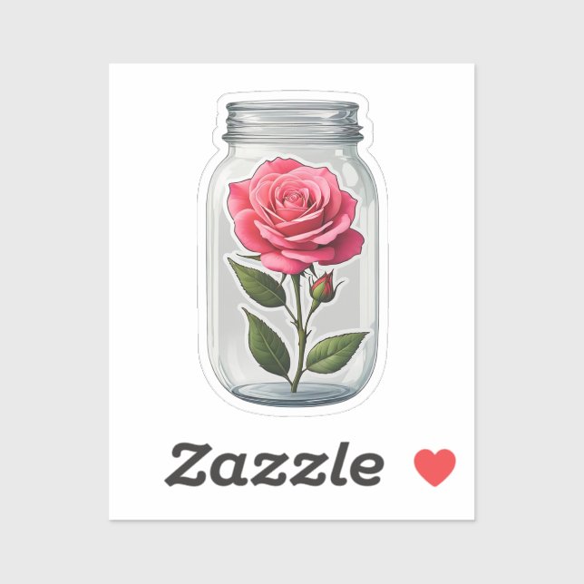 Pegatina Flor Rosa En Una Botella De Vidrio (Hoja)