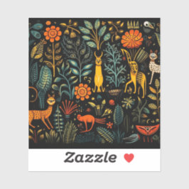 Pegatina Flora y fauna fantásticas sobre un fondo oscuro