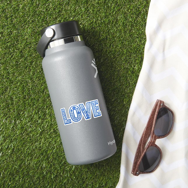 Pegatina floral azul real "AMOR" (HydroFlask Insitu)
