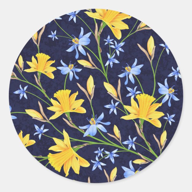 Pegatina floral azul y amarillo (Anverso)